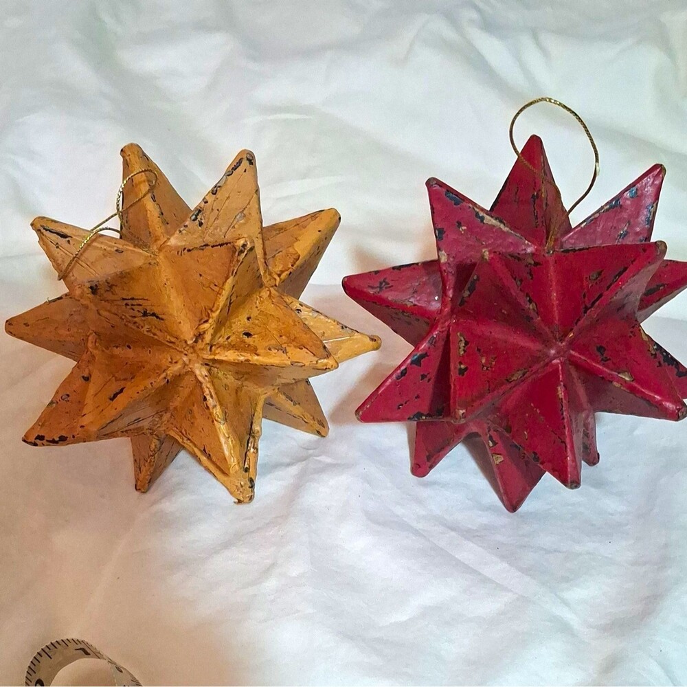 Vtg Mid Century Paper Mache Moravian Star Ornaments Lot 2 Starburst Sputnik 4